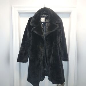Faux fur long black fluffy coat woman's xs